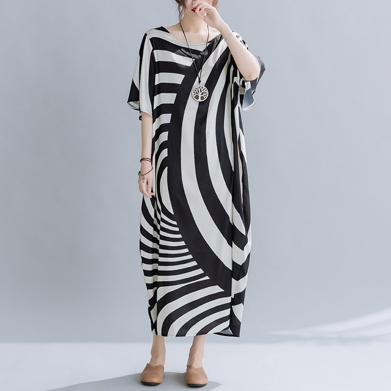 Summer Black Striped Plus Sizes Dresses-Dresses-Black-均码-Free Shipping Leatheretro