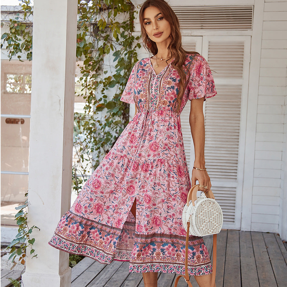 Hot Bohemian Summer Holiday Dresses-Dresses-Pink-S-Free Shipping Leatheretro