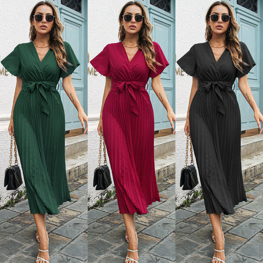 Leisure Ruffled Chiffon Summer Daily Dresses-Dresses-Wine Red-S-Free Shipping Leatheretro