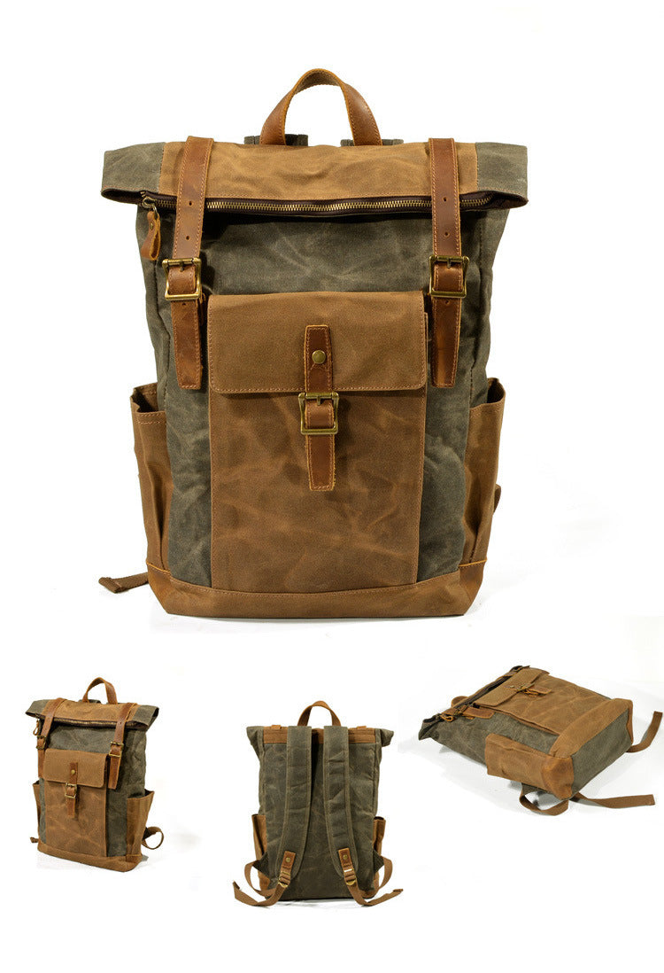 Vintage Men Leather Canvas Rucksack for Traveling 9120-Leather Canvas Backpack-Dark Gray-Free Shipping Leatheretro