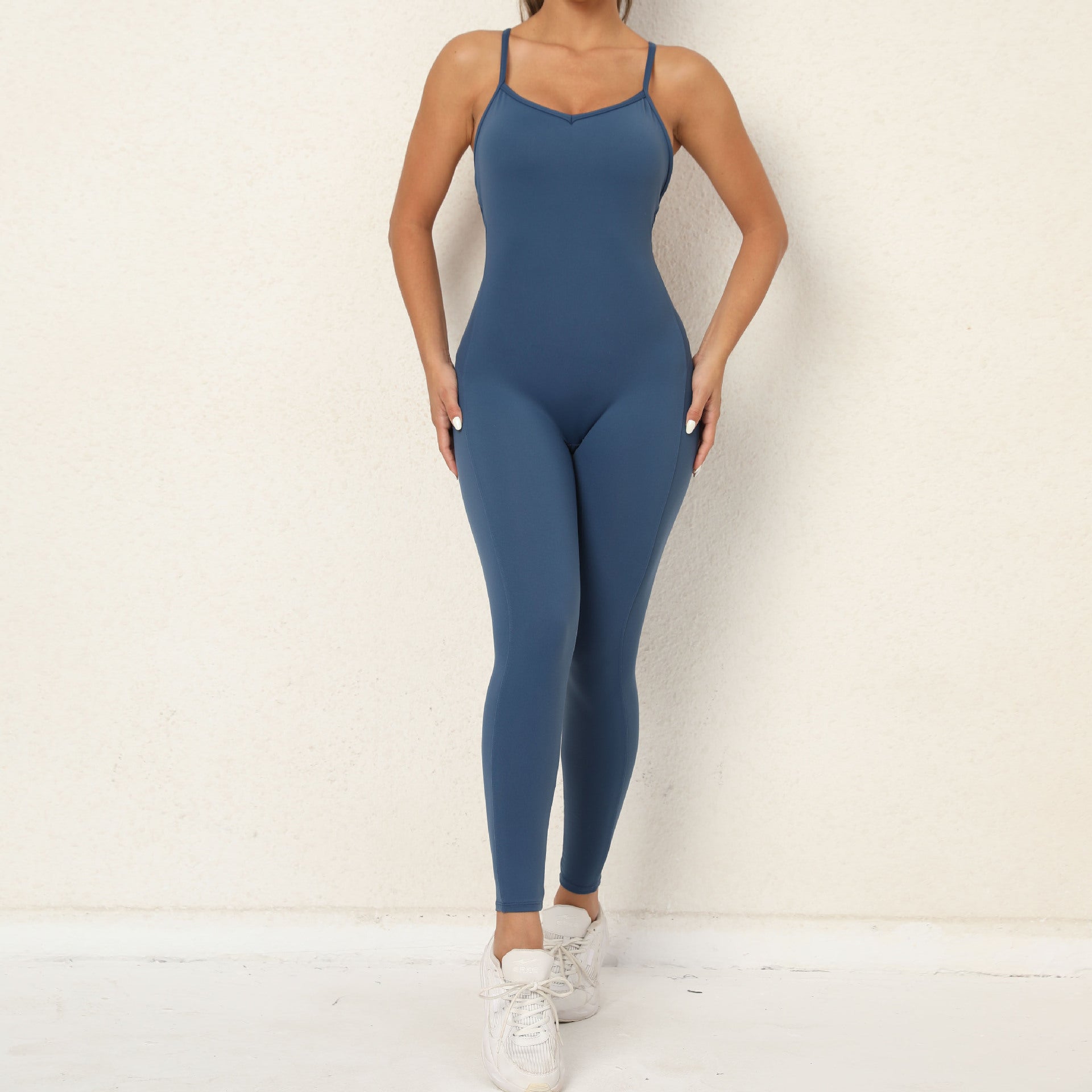 Sexy V Neck Backless Sports Jumpsuits-Activewear-Pink-S-Free Shipping Leatheretro