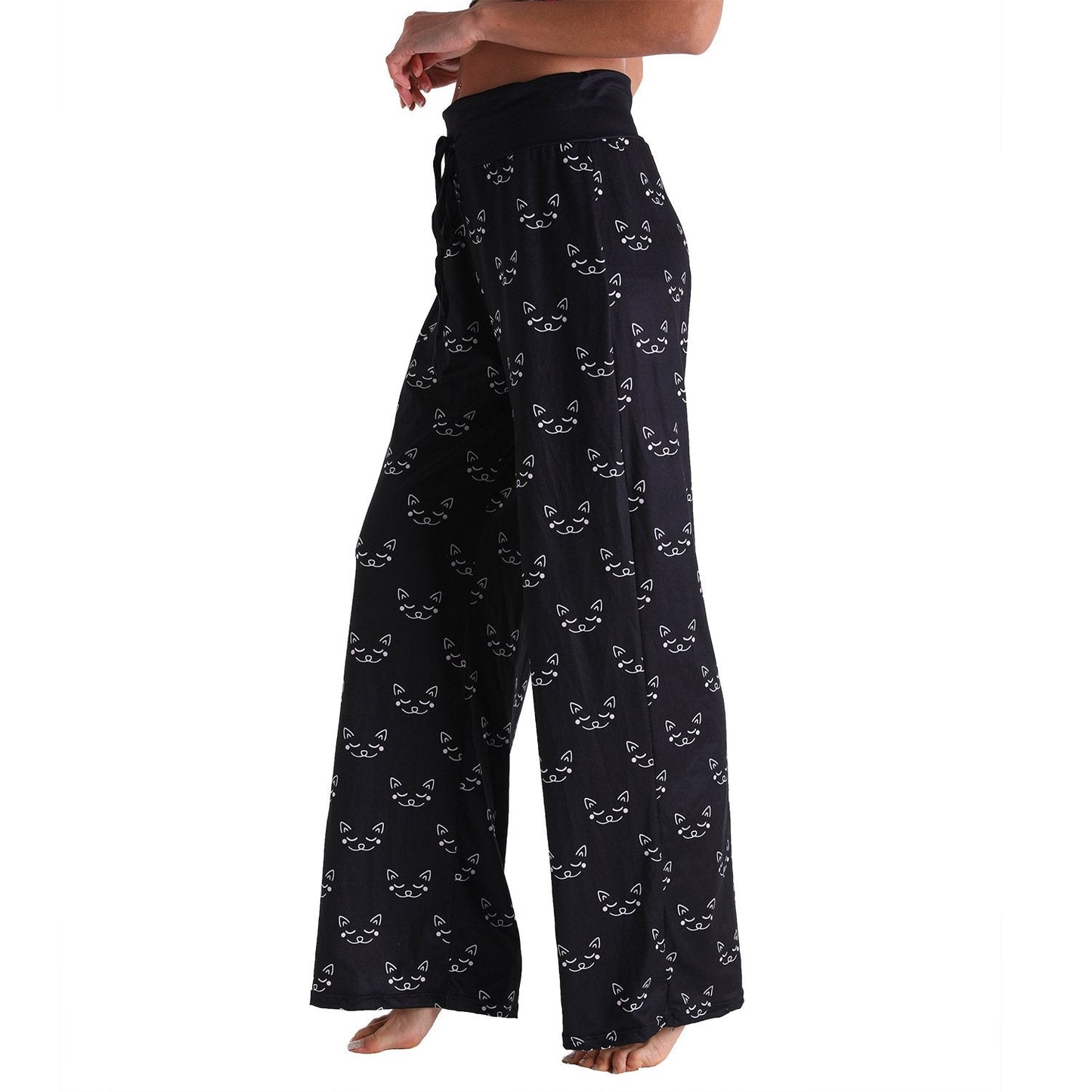 Casual Floral Print Women High Waist Trousers for Homewear-Pajamas-2011-S-Free Shipping Leatheretro