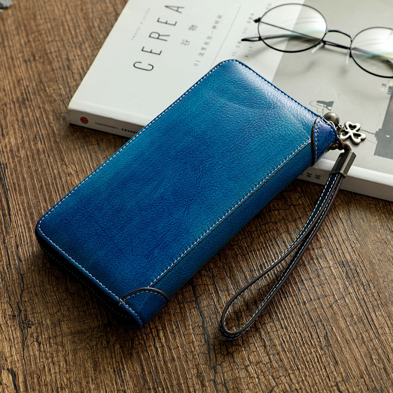 Large Storage Leather Purses for Women W5428-Leather Wallet-Blue-Free Shipping Leatheretro