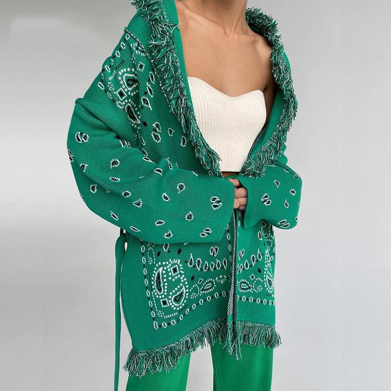 Leisure Women Tassel Bandage Cardigans Sweaters-Green-S-Free Shipping Leatheretro