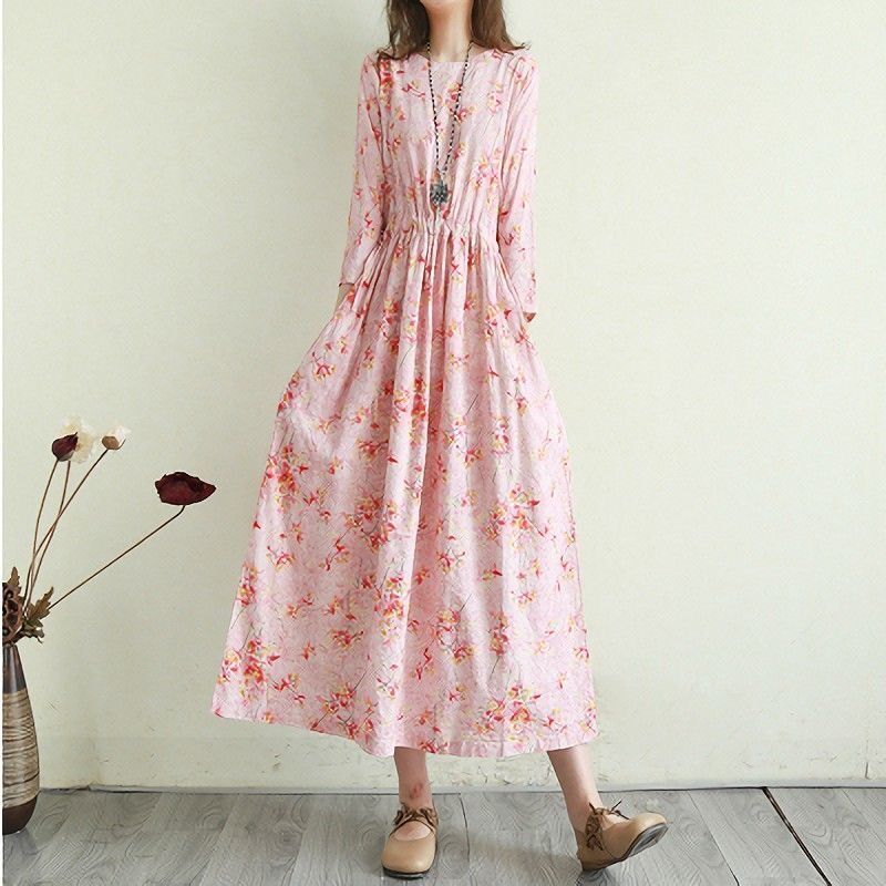 Vintage Cotton Women Plus Sizes Long Dresses-Dresses-Gray-M-Free Shipping Leatheretro