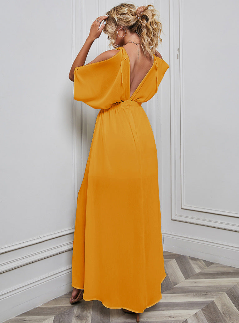 Sexy Chiffon Split Front Summer Long Dresses-Dresses-Orange-S-Free Shipping Leatheretro