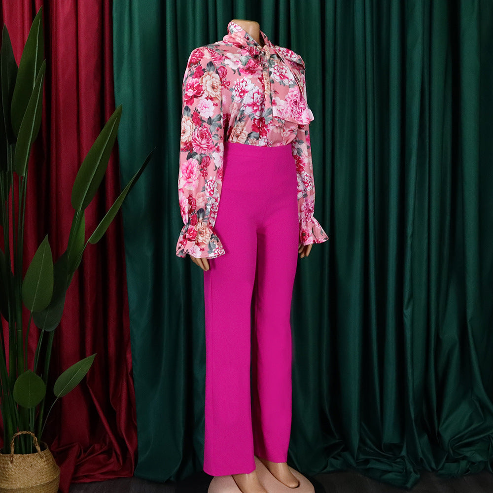 Fashion Plus Sizes Women Long Sleeves Shirts & Pants-Suits-Pink-S-Free Shipping Leatheretro