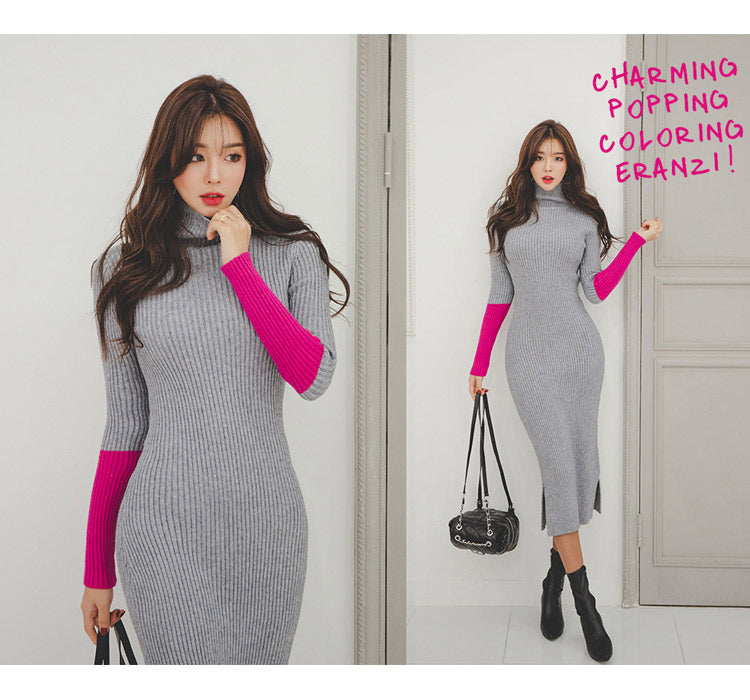 Sexy High Neck Knitted Elastic Long Dresses-Dresses-Gray-One Size-Free Shipping Leatheretro