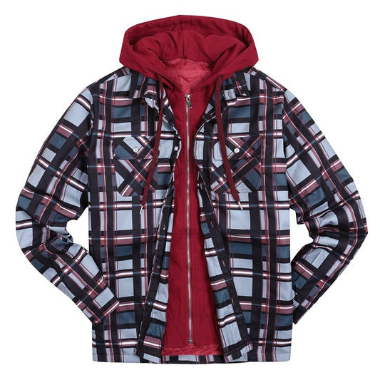 Plaid Winter Hoodies Jacket Outerwear for Men-Outerwear-Red-S-Free Shipping Leatheretro