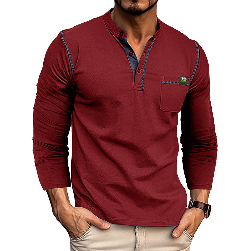 Casual Long Sleeves T Shirts for Men-Shirts & Tops-Wine Red-S-Free Shipping Leatheretro