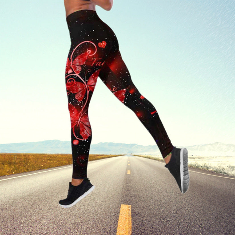 Sexy Butterfly Design High Waist Yoga Leggings-Activewear-Red-S-Free Shipping Leatheretro