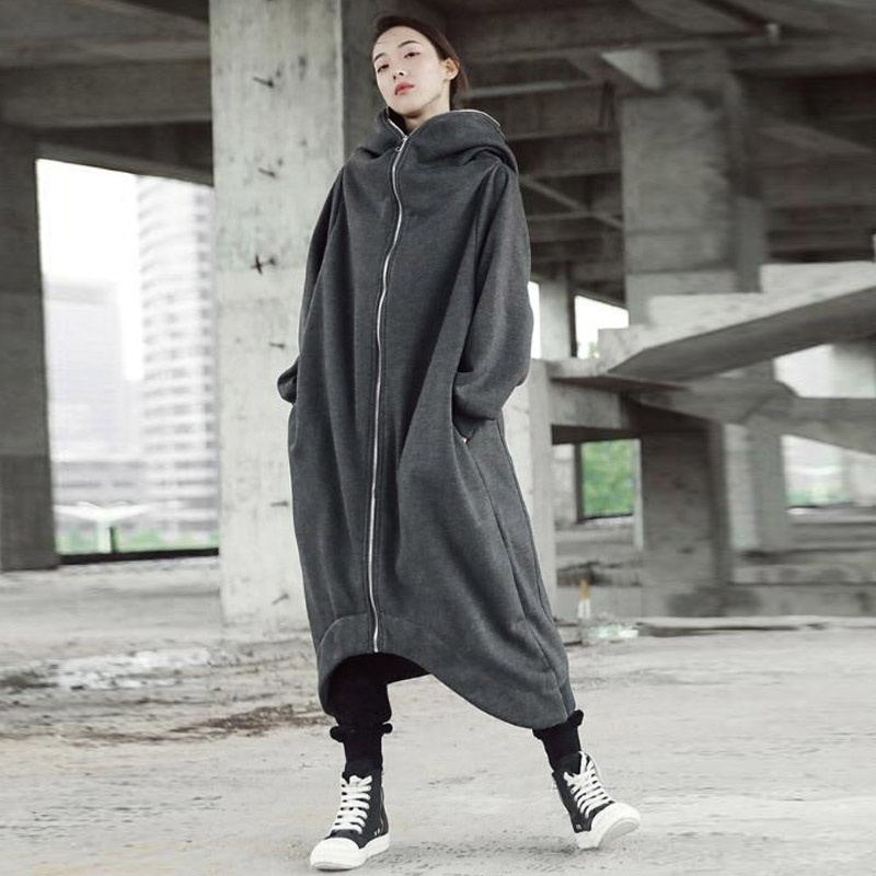 Creative Zipper Winter Long Hoodies Outerwear for Women-Outerwear-Gray-S-Free Shipping Leatheretro