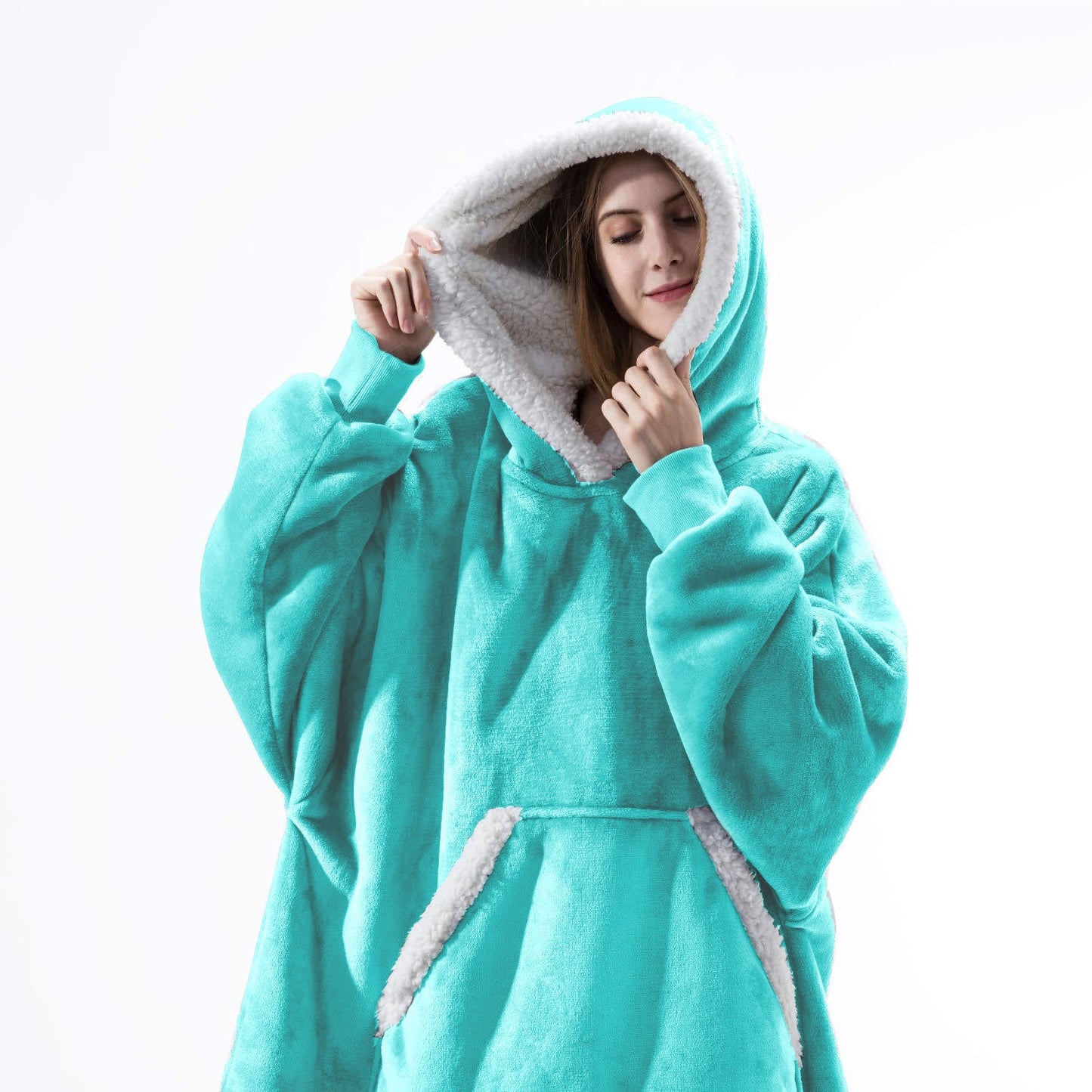 Wearable Fleece Hoodies Sleepwear for Watching TV-Blankets-Green-One Size-Free Shipping Leatheretro