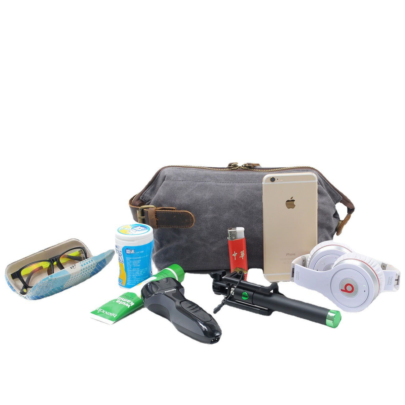 Vintage Men's Canvas Toiletry Bag 9161-Cosmetic & Toiletry Bags-Black-Free Shipping Leatheretro