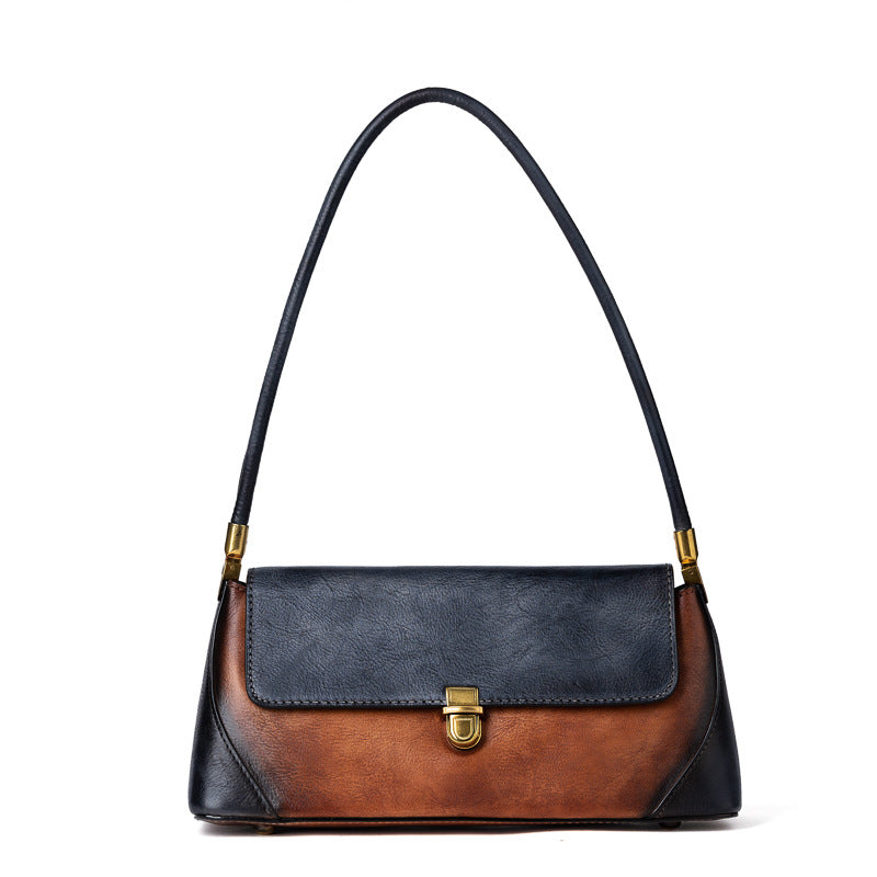 Vintage Simple Design Leather Baguette Bag 8103-Handbags-Grey-Free Shipping Leatheretro