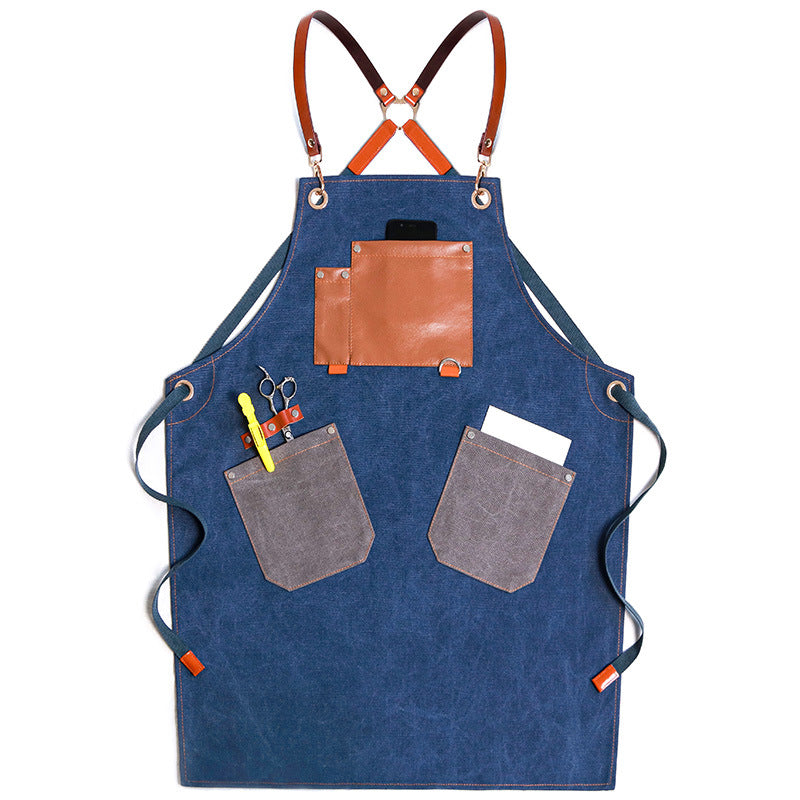Durable Leather Canvas Aprons for Work P245-Canvas Aprons-Blue-Free Shipping Leatheretro
