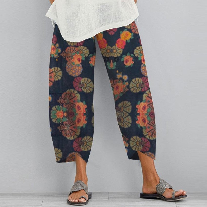Casual Floral Print Summer Pants for Women-Pants-E-S-Free Shipping Leatheretro