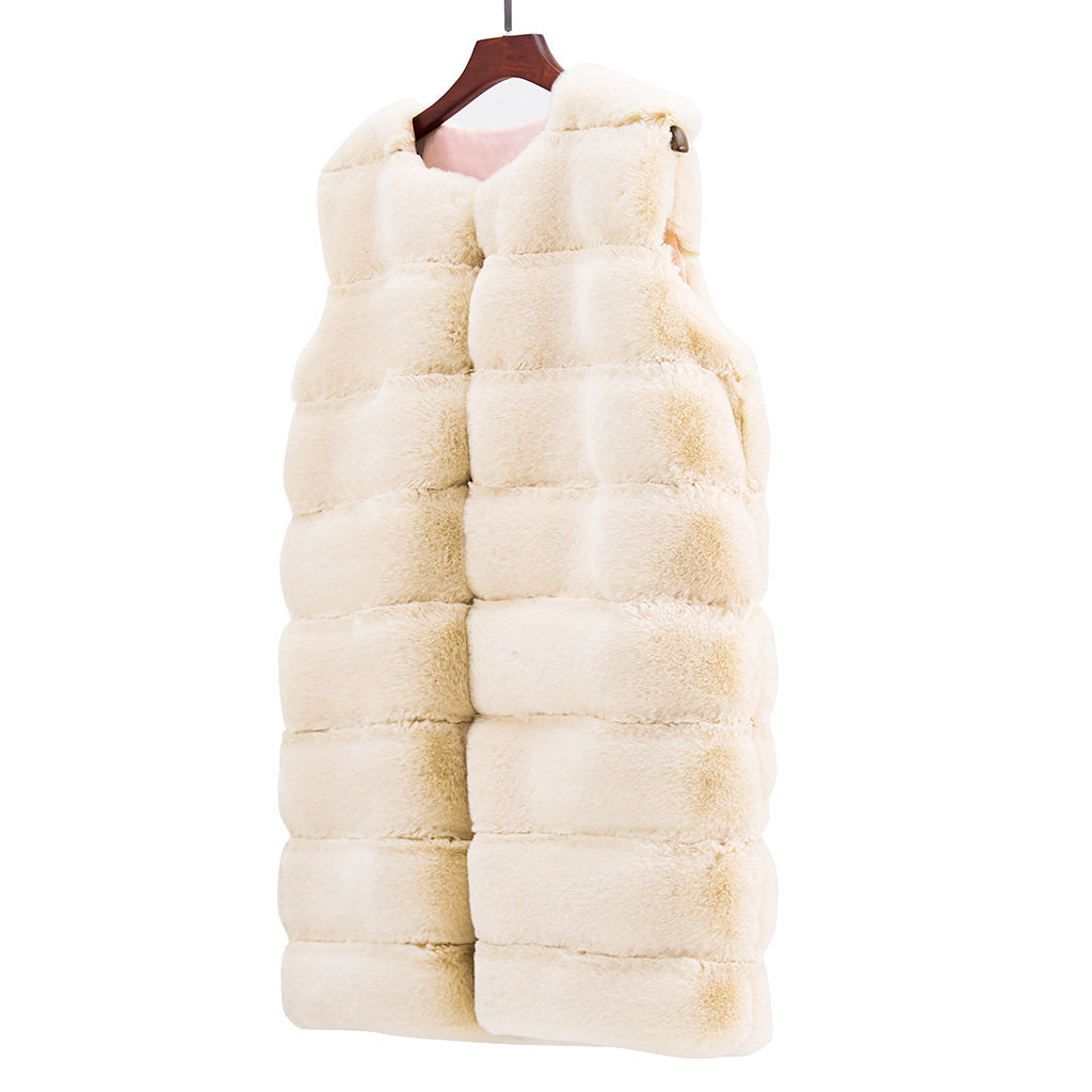 Artificial Fur Warm Winter Long Vest for Women-Shirts & Tops-Khaki-S-Free Shipping Leatheretro