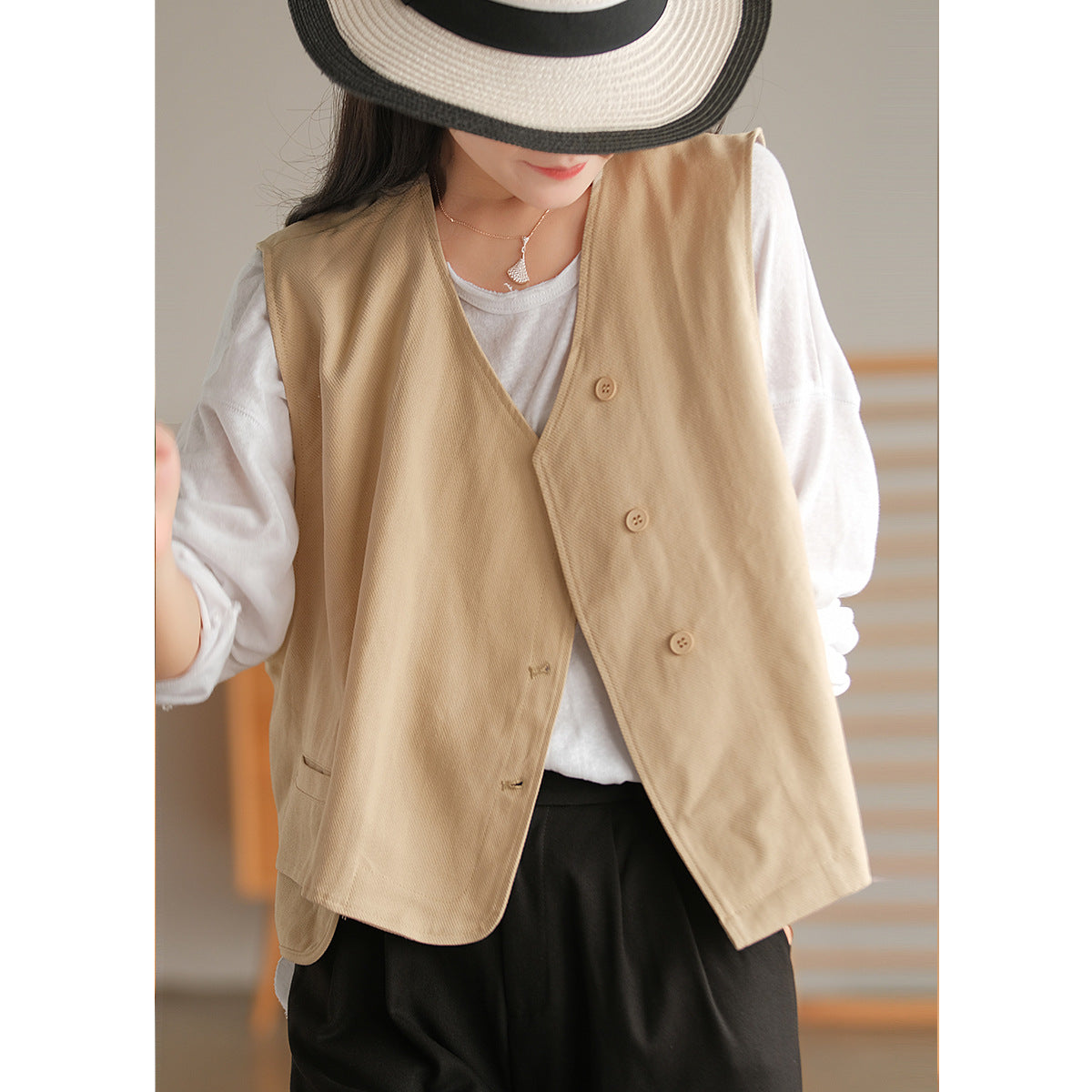 Vintage Sleeveless Casual Vest for Women-Vests-Ivory-One Size (45-65kg)-Free Shipping Leatheretro