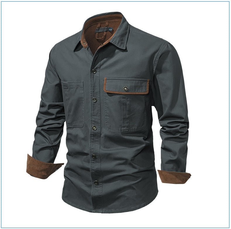 Casual Cotton Plus Sizes Long Sleeves Shirts for Men-Shirts & Tops-Gray-S-Free Shipping Leatheretro