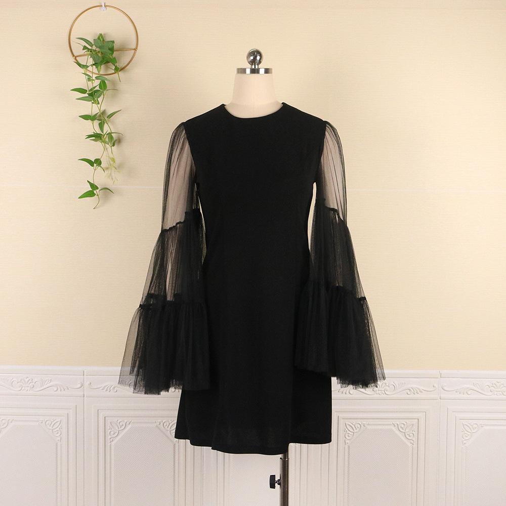 Black See Through Net Ruffled Mini Dresses-MiniDresses-Black-S-Free Shipping Leatheretro