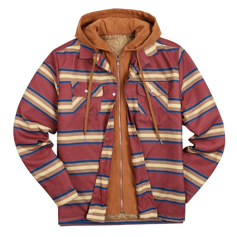 Plaid Winter Hoodies Jacket Outerwear for Men-Outerwear-Brown-1-S-Free Shipping Leatheretro