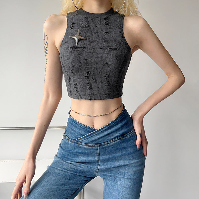 Sexy Summer Sleeveless Midriff Baring Tank Tops-Shirts & Tops-Light Gray-S-Free Shipping Leatheretro