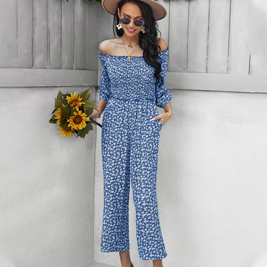 Fashion Off The Shoulder Women Jumpsuits Rompers-Suits-Blue-S-Free Shipping Leatheretro