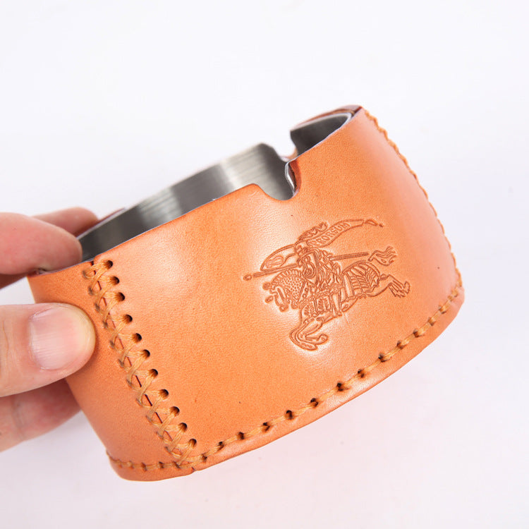 Handmade Leather Round Shape Ashtray-A-Free Shipping Leatheretro