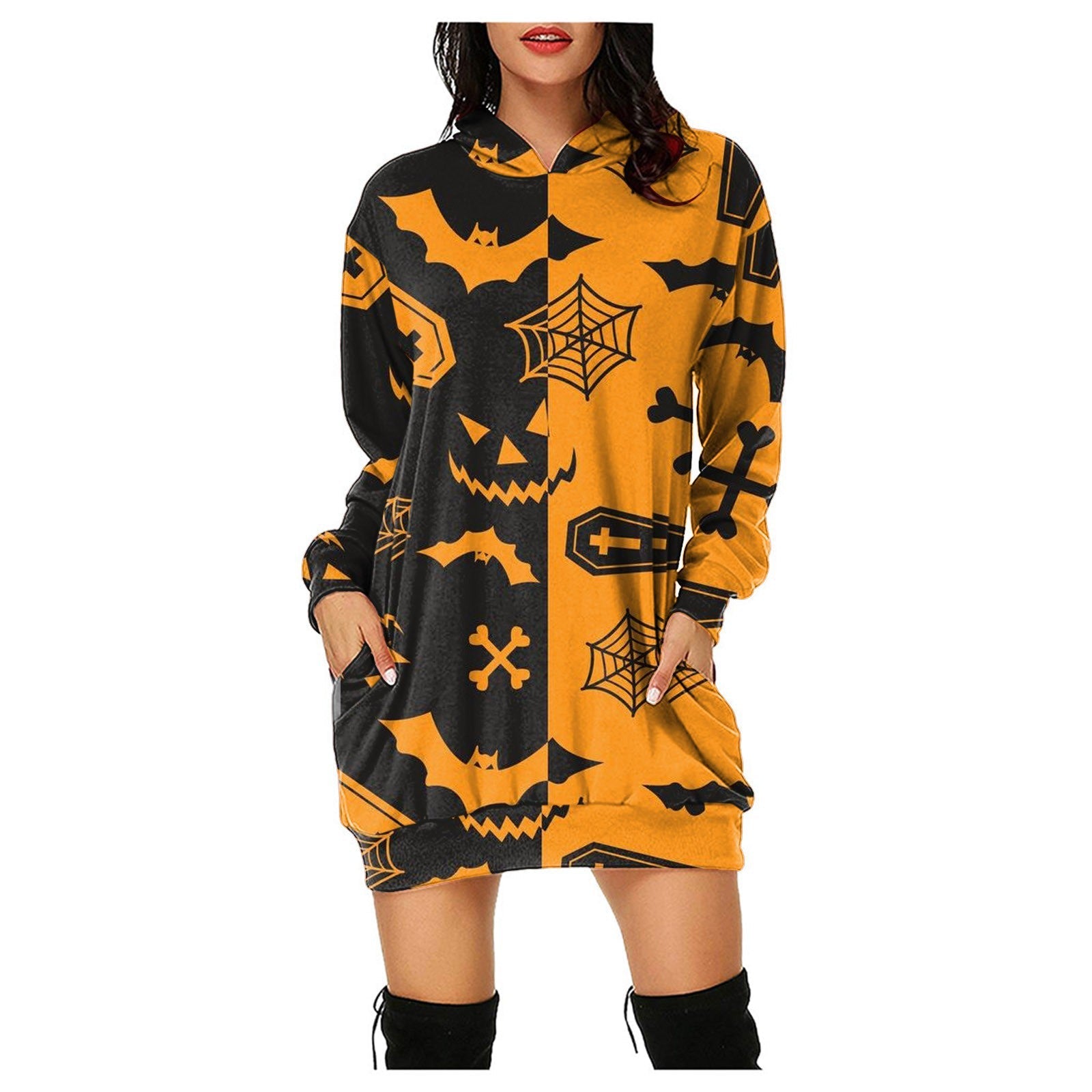 Halloween Pumpkin Design Pullover Hoodies for Women-Shirts & Tops-L-S-Free Shipping Leatheretro