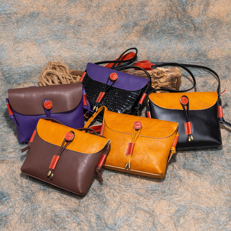 Casual Cowhide Leather Shoulder Handbags for Women 6012-Handbags-Vintage Yellow-Free Shipping Leatheretro