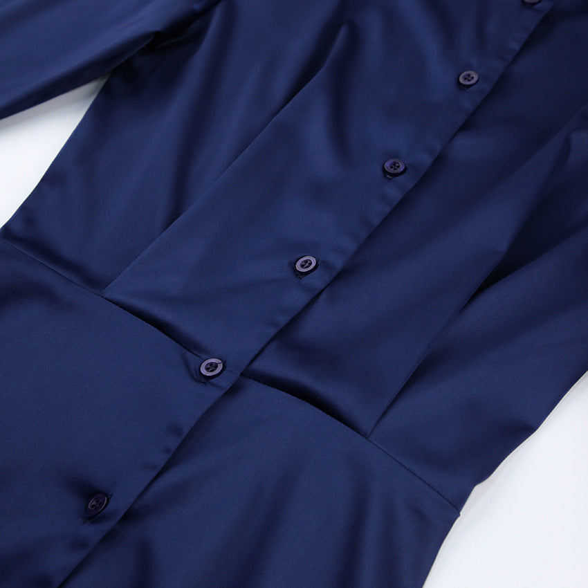 Sexy Classy Long Sleeves Sheath Shirts Dresses-Dresses-Light Blue-S-Free Shipping Leatheretro