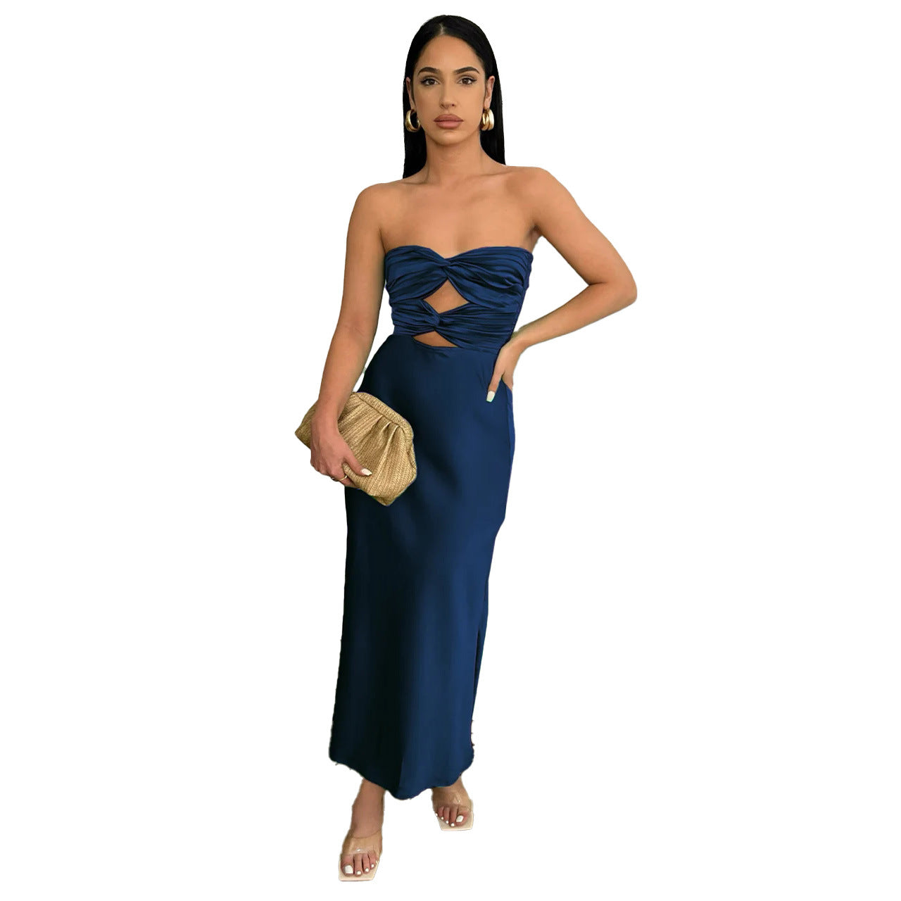 Sexy Satin Strapless Summer Women Party Dresses-Dresses-Blue-S-Free Shipping Leatheretro