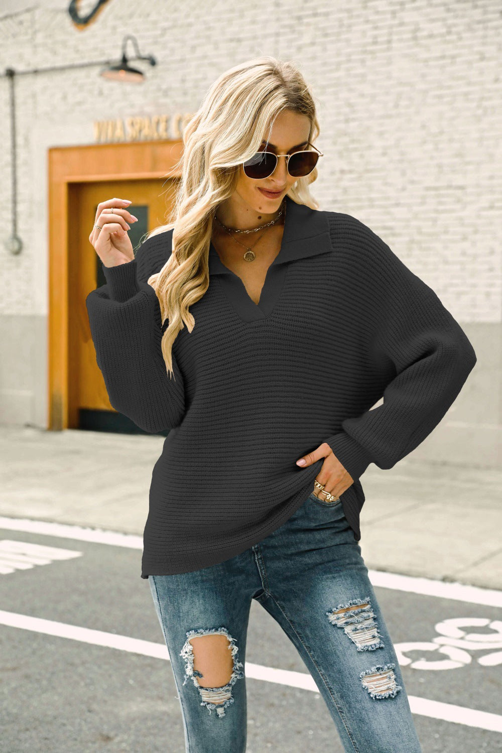 Casual Knitted Plus Sizes Pullover Sweaters-Shirts & Tops-Black-S-Free Shipping Leatheretro