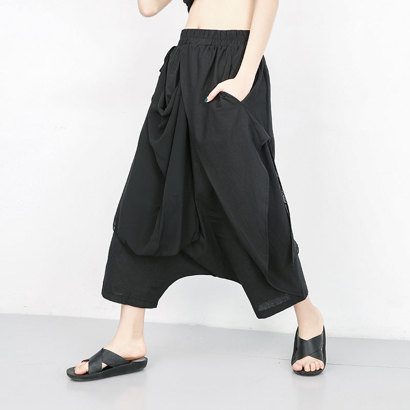 Designed Chiffon Harem Pants for Women-Women Bottoms-Black-One Size (45-75 kg)-Free Shipping Leatheretro