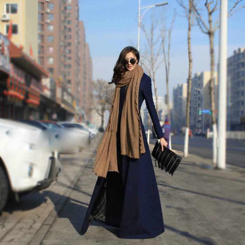 Women Winter Long Plus Size Trench Coat-Outerwear-Dark Blue-S-Free Shipping Leatheretro