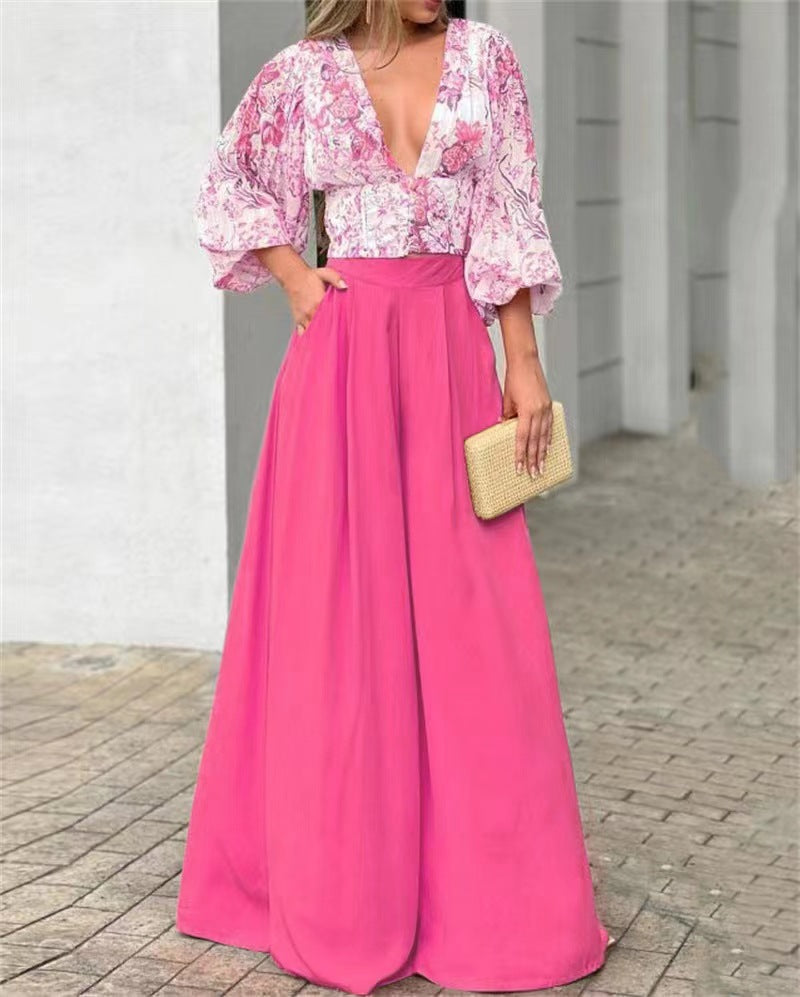 Sexy Deep V Neck Summer Two Pieces Women Suits-Suits-Pink-S-Free Shipping Leatheretro