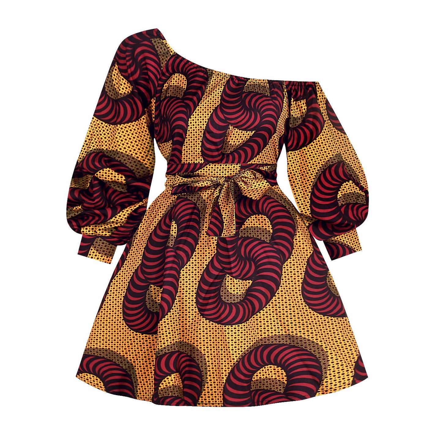 Designed African One Shoulder Long Sleeves Short Dresses-Dresses-80239011-S-Free Shipping Leatheretro
