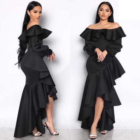 Off The Shoulder Black Long Evening Dresses-Dresses-Black-S-Free Shipping Leatheretro