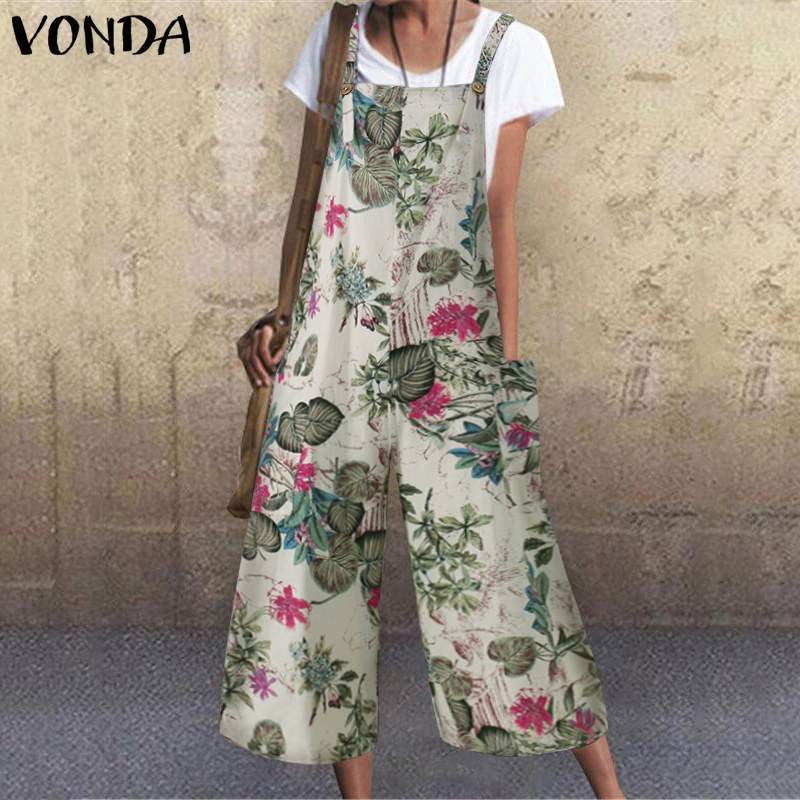 Leisure Summer Linen Plus Sizes Jumpsuits-Jumpsuits-Red Flower-S-Free Shipping Leatheretro