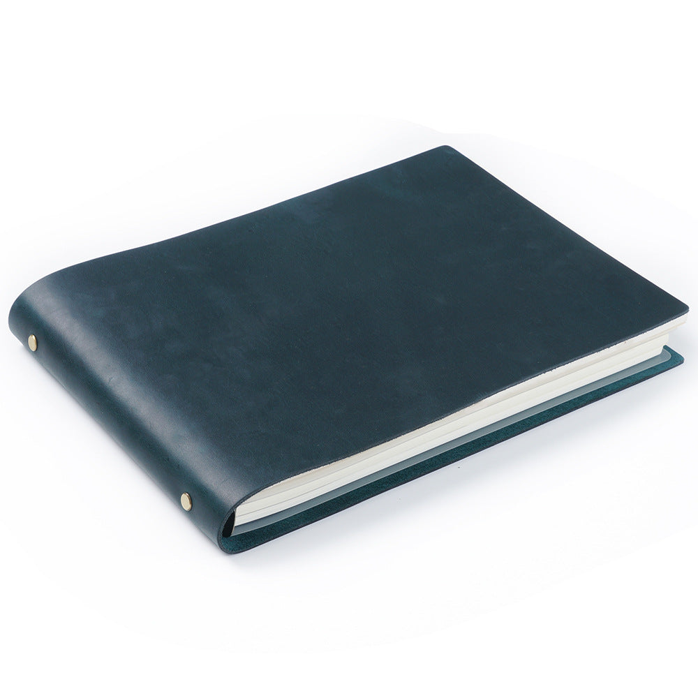 A4 Horizontal Handmade Cowhide Leather Sketchbook S118-Notebooks & Notepads-Blue-Free Shipping Leatheretro