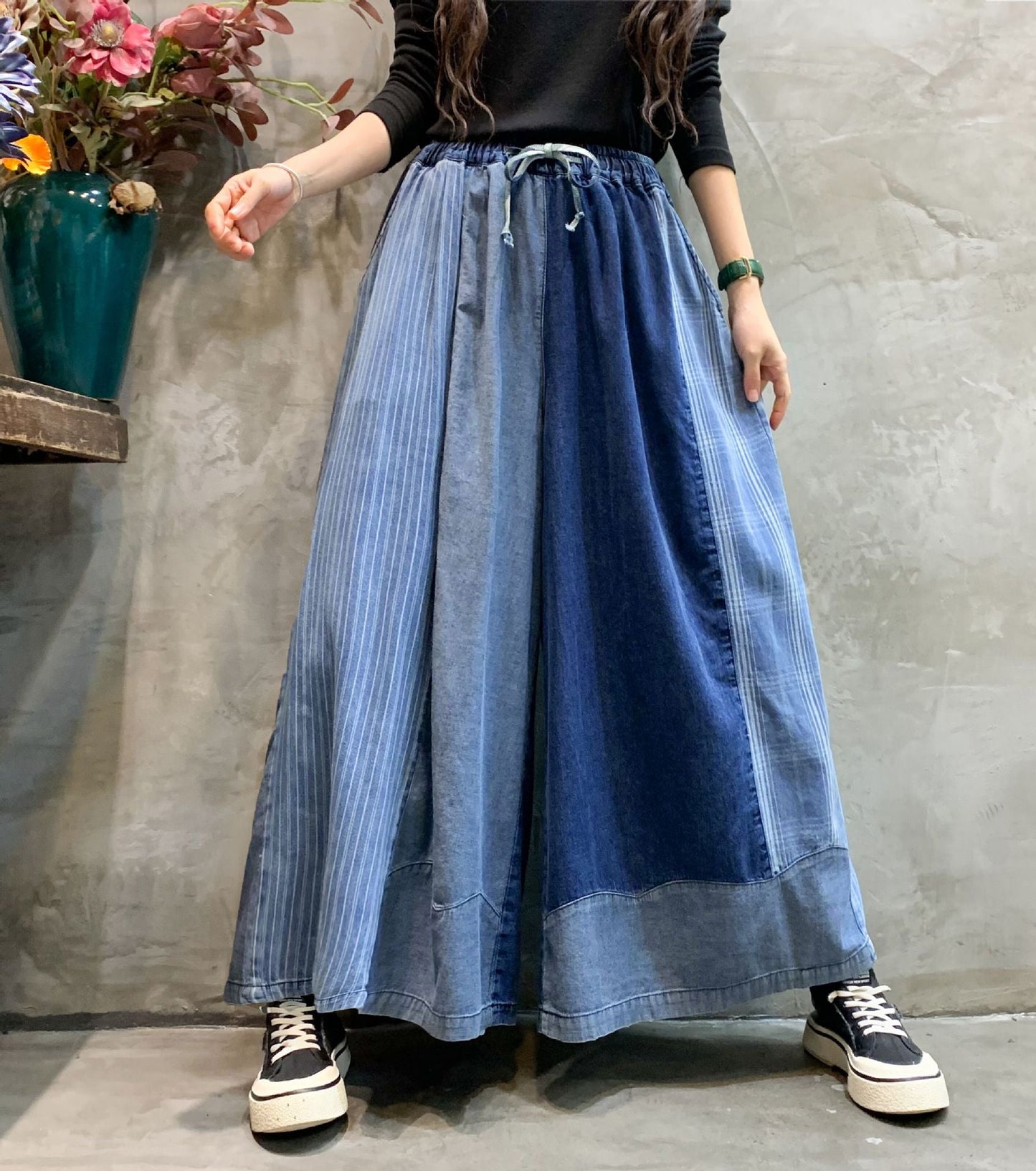 Fashion Old Style Wide Legs Pants Jeans-Pants-Blue-Color-Free Shipping Leatheretro