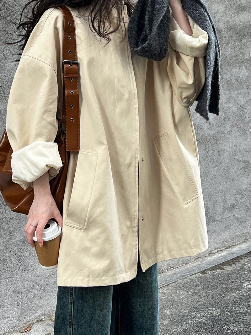 Fashion Stand Collar Oversize Coats-Coats & Jackets-Apricot-M-Free Shipping Leatheretro