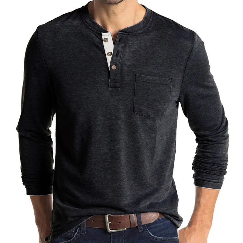 Casual Long Sleeves T Shirts for Men-Shirts & Tops-Dark Gray-S-Free Shipping Leatheretro