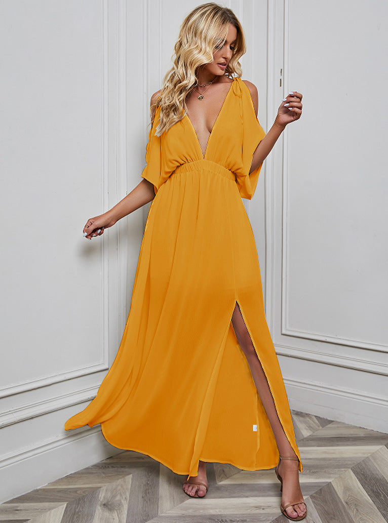 Sexy Chiffon Split Front Summer Long Dresses-Dresses-Orange-S-Free Shipping Leatheretro