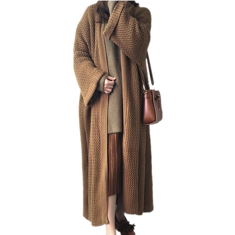 Casual Women Kntting Long Cardigan Overcoat-Outerwear-Coffee-One Size-Free Shipping Leatheretro