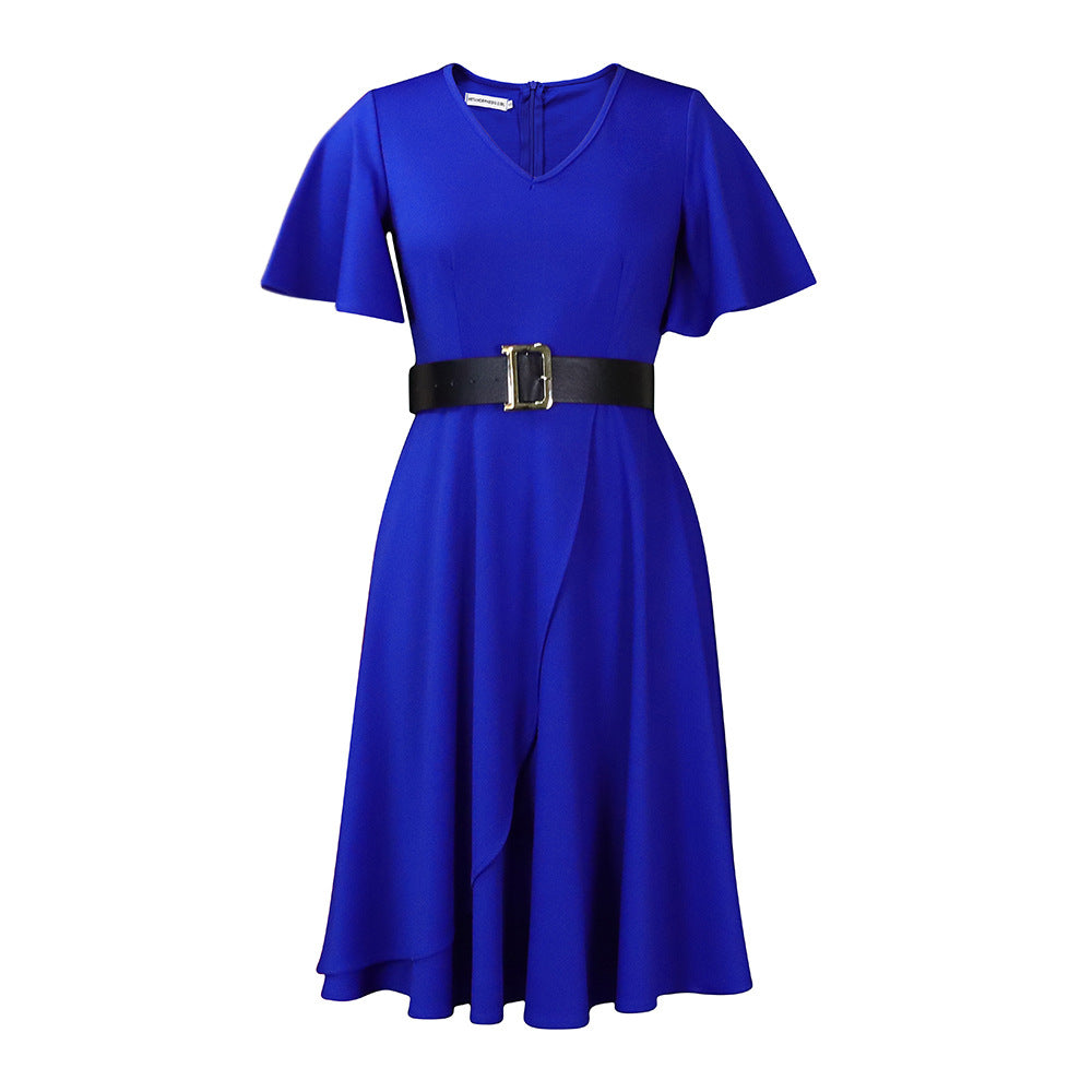 Women Plus Sizes Dresses with Belt-Dresses-Blue-S-Free Shipping Leatheretro