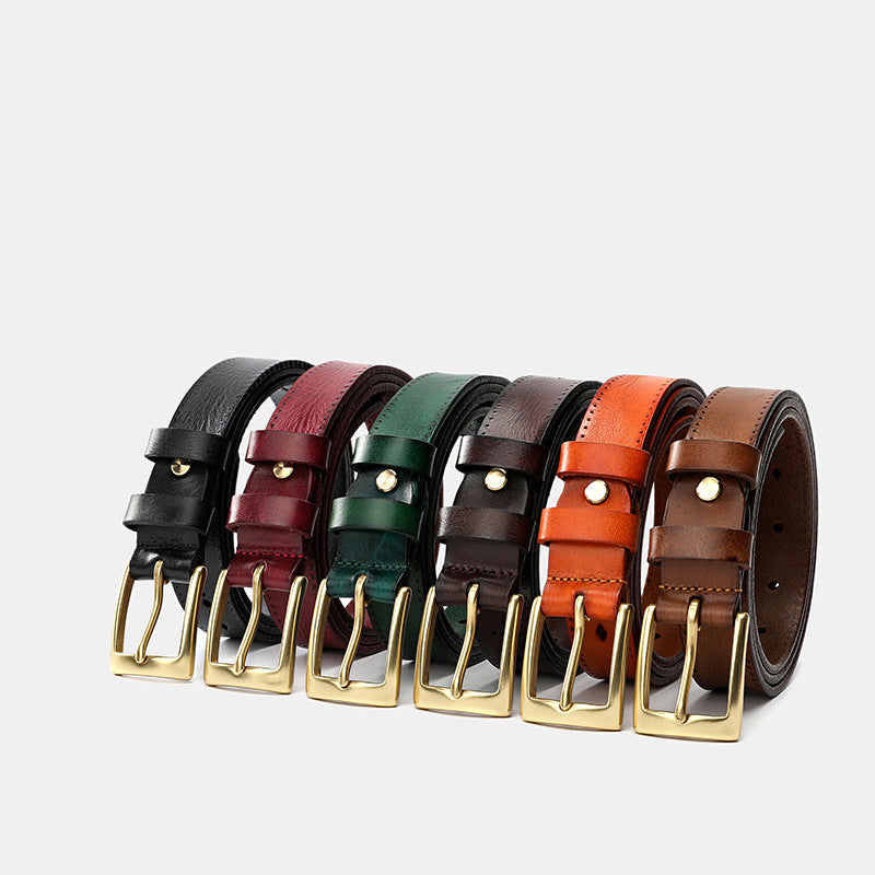 Hanmade Vege Tanned Leather Belt for Women 61006-Belts-Green-105-125-Free Shipping Leatheretro