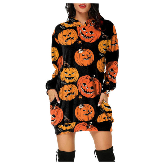 Halloween Pumpkin Design Pullover Hoodies for Women-Shirts & Tops-A-S-Free Shipping Leatheretro