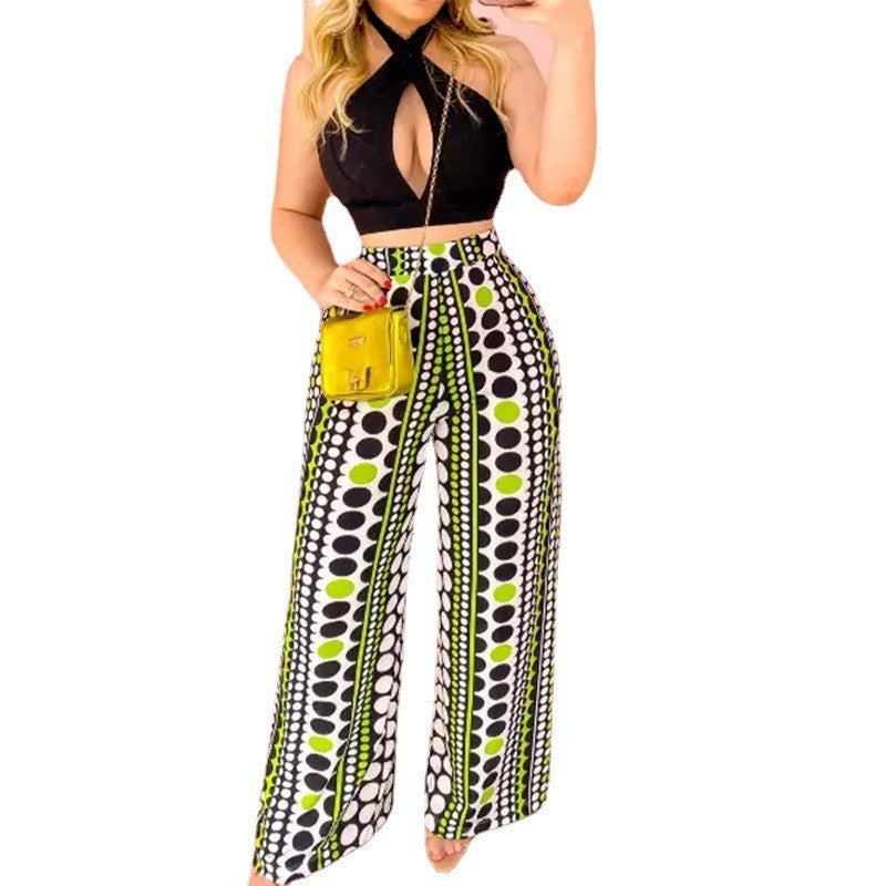 Sexy Summer Two Pieces Halter Tops and Pants-Suits-Black-S-Free Shipping Leatheretro